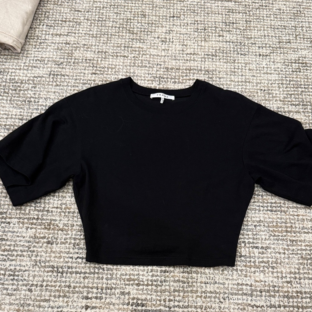 Frame Denim Black Cropped Crew Tee